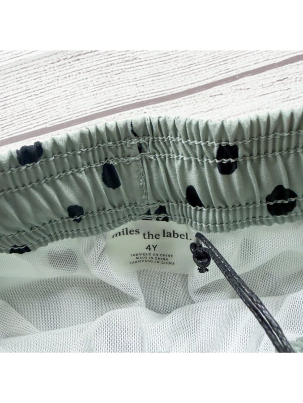 Miles The Label Kids Swim Shorts Green Black Dot Drawstring Elastic NWT 4 - Picture 2 of 3